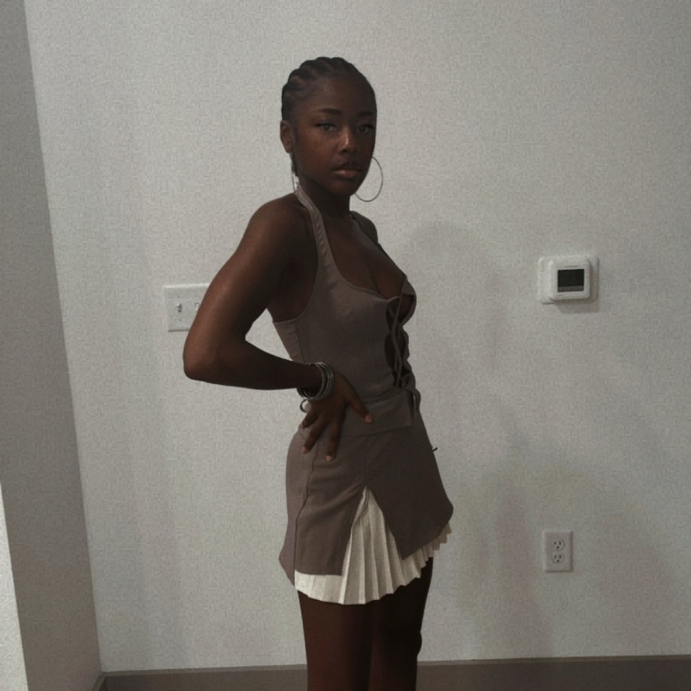 Petite Taupe Woven Lace Up Foldover Detail Mini Dress